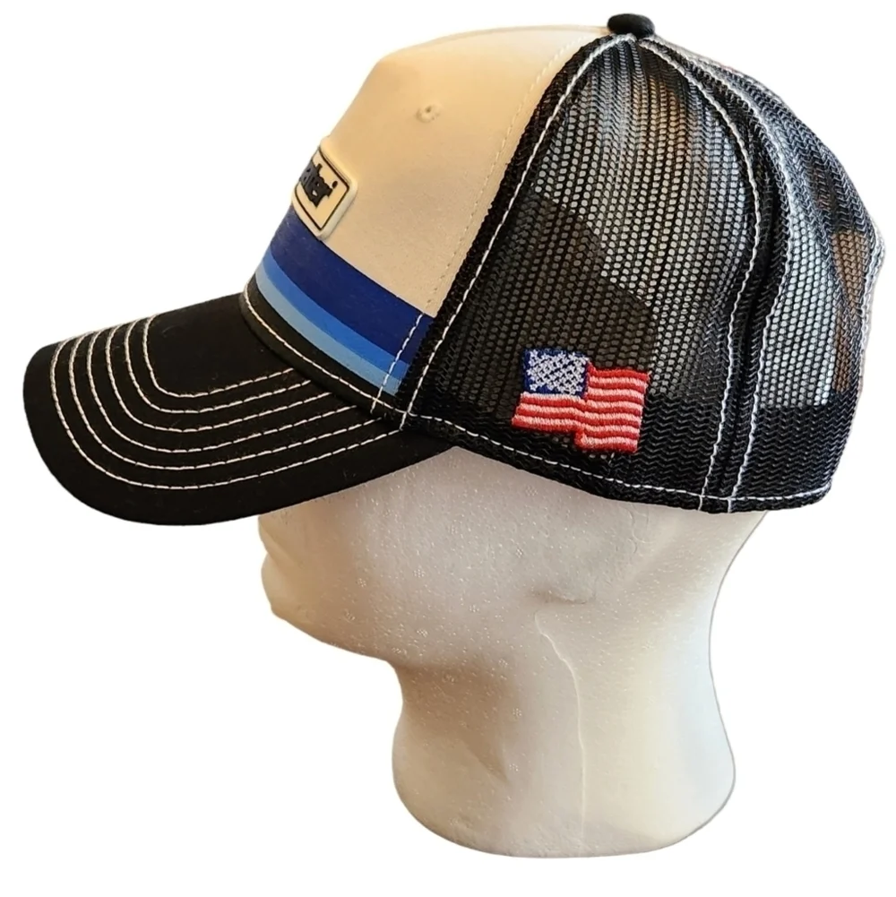 Polywater Snapback Trucker Hat With Mesh Backing USA Flag Black, White And Blue